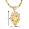 Hommes Couronne Tag Pendentifs Colliers Hip Hop Or Plein Glacé Strass Couronne Étiquette Longue Chaîne Cubaine Collier Or Bijoux pour Homme