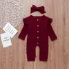 Baby Girls Solid Rompers 4 Design Cotton Long Sleeve Single Button Ruffle Jumpsuit Kids Onesies Girls Outfits 0-3T 04