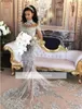Silber Neue Mode Dubai Arabische Meerjungfrau Brautkleider Langarm Perlen Kristalle High Neck Court Zug Hochzeitskleid Brautkleider