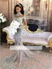 Silver New Fashion Dubai Arabic Mermaid Wedding Dresses Long Sleeve Beads Crystals High Neck Court Train Wedding Dress Bridal Gowns