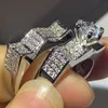 2019 New Arrival Luxury Jewelry 925 Sterling Silver Couple Rings Pave White Saphire CZ Diamond Women Wedding Bridal Ring Set For Lovers Gift