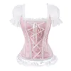 Floral Overbust Corset Vest Bustier Gorset Topy Dla Kobiet Z Rękawami Lace Up Brocade Ramię Pasek Corselet Plus Size Sexy