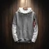 Män Hip Hop Patchwork Långärmad Pullover Contrast Hoodies Sweatshirt Hoodies Män Hög kvalitet