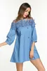 Nova Chegada Lace Bead Patchwork Verão Mulheres Denim Vestidos Metade Sleeves Perdidos A Linha Vestidos Plus Tamanhos Jeans Vestidos D79502A MX190727