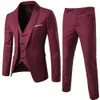 Bordo Damat Smokin Notch Yaka Erkekler Düğün Smokin Popüler Erkekler İş Yemeği Balo Blazer 3 Parça Suit (Ceket + Pantolon + Kravat + Yelek) 1066