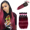 Peruvian human hair bundles with closure 4x4 1b/99j ombre straight hair with closure 3/4 bundles Peruvian straight virgin hair extension