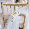Romantische effen kleur organza stoel sjerpen boog sjerp voor bruiloft en evenementen levert feestdecoratie W8613