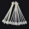 100 Piece Natural Color Plastic Spoon Shaped False Nail Tip Sticks Chart Fan with Metal Ring Holder for Nail Polish Swatch