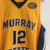 남자 # 12 JA Morant Murray State College Basketball Jersey Morant 자수 머레이 주 노란색 흰색 해군 농구 유니폼 더블 스티치 이름과 번호