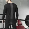 2019 새로운 망 라운드 넥 디자이너 체육관 긴 소매 티셔츠 슬림 맞는 패션 코튼 캐주얼 피트니스 티셔츠 남자 슈퍼 티셔츠