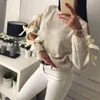 Fanbety Women Hollow Out Bow Knot Knitted Sweater Lady Casual O Long Sleeve Pull Jumper Femme Winter Divbed Pullovers