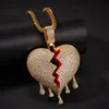 Collier pendentif cœur brisé glacé pour hommes et femmes, bijoux Hip Hop à la mode, or argent, goutte d'eau, colliers brisés, 333i
