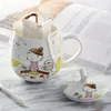 Osso china copa casal criativo canecas com tampa colher colher copo de cerâmica caneca de leite 410 ML bonito presente
