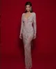 Vestido de noche Yousef aljasm Kim kardashian V-Neck manga larga Silver Crystal Kylie Jenner Zuhair murad Ziadnakad 025