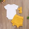 Abbigliamento set 0-18m Baby 3pcs Cuore Stampa manica corta Rompertop Shorts Shorts Set Elegante Fascia Abbandonata Infant carina dolce ragazza