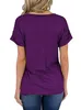 T-shirt da donna a maniche corte in cotone tinta unita con scollo a V, camicetta casual allentata da donna con tasca