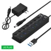 USB 3.0 HUB 7 Port USB3.0 Hub Splitter On/Off Switch LED Indicator with Power Adapter for MacBook Laptop PC