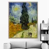 Toile peinture à l'huile art route peinte à la main avec cyprès et étoile, mai 1890 Vincent van Gogh peinture reproduction impressionniste sans cadre