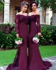 2020 LACE Appliques Off The Shoulder Maid of Honor Gowns Custom Made Formal aftonklänningar Bourgogne Long Hleeves Mermaid Bridesma230h