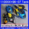 + HONDA Blackbird CBR1100 XX CBR1100XX 96 için Tankı 97 98 99 00 01 271HM.0 CBR 1100XX 1996 1997 1998 1999 2000 2001 Fairings Shark balık mavisi