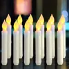 12PCS Беспламенные светодиодные свечи, 0,79 х 6,9 дюйма, с батарейным питанием, конические свечи с теплым желтым мерцающим пламенем