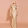 Evening dress Yousef aljasmi Slash Neck Mermaid Sequins Zipper Woman's shoulder flounce dress long Sleeve