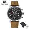 Benyar Chronograph Sport Mens Watches Top Brand Luxury Quartz Watch Clock alla pekare arbetar vattentät affärsklocka BY-5102M252T