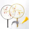 Classical Chinese Round Dance Fan Mulberry Silk Costume Decorative Craft Fan Single - side Embroidery Wooden Handle Fan Gift