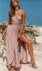 Verano 2019 casual sin mangas maxi vestido cabestro suelto ropa ropa playa sexy vestido moda elegante alta cintura vestidos largos
