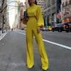 Neue Frauen Herbst Elegante Mode Slim Fit Solide Dünne Beiläufige Overalls Büro Look Arbeit Laterne Hülse Mock Neck Overalls