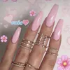 24pcsSet Middle Long Coffin Shaped False Nails Predesign European Artificial Ballerina Nails Art Tips Fake with GLue5330077