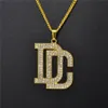 Fashion Men Hip Hop Letter DC Big Anhänger Halskette Schmuck Volles Strassstein Design 18K Gold plattiert Kette Punk Halsketten für Herren GI1708447