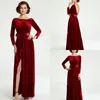 Red Glamorlous Mother Of The Bridal Dresses Scoop Long Sleeve Bow Backless Velvet Prom Dress Floor Length Mother Dresses