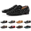 Hot Sale-sapatos mocassins preto spike vermelho couro envernizado deslizamento na sapata de vestido de casamento apartamentos fundos para partido do negócio tamanho 39-47