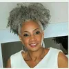 Intellectual Women gray hair topper extension silver grey afro puff kinky curly drawstring human hair ponytails clip in real hair 1626428