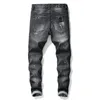 rivets pour hommes couture jeans noirs streetwear à la mode pantalon en denim stretch mince en lambeaux splash peinture trou jeans ongles mendiant pantalon175y