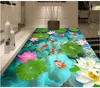 Custom photo wallpaper 3d self-adhesive waterproof flooring wall sticker 3D pond lotus fish stone floor painting wall papers home decor