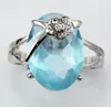 Jewelryr Yeşim Yüzüğü Bütün Gökyüzü Mavisi Zirkonya Çiçek Gümüş Kaplama Çiçek Kristal Yüzük #7 8 9 3105
