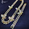 Iced Out Bling CZ Miami Cuban Link Chain Butterfly Charm Choker Necklace Hip Hop Gold Silver Color Necklaces Jewelry For Women280U