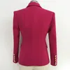 Premium New Style Toppkvalitet Original Design Kvinnors Double-Breasted Classic Blazer Slim Jacket Metal Buckles Red Coat Outwear 1907