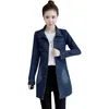 Jaquetas femininas 2021 primavera coreano estilo casual denim jaqueta mulheres slim longa casaco básico feminino sólido desgastado plus size jeans casaco1