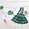 Shirt 2PCS Set bambino dei capretti neonate Outfits Abbigliamento Lettera T- Top + Strap vestiti del pannello esterno Ragazze Set Outfits modo poco costoso Imposta BY0826