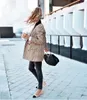 어깨 패드 자켓 자켓 여성 캐주얼 코트 가을 겨울 여성 의류에 격자 무늬 여성 자켓 코트 레트로 버튼 격자 정장 재킷