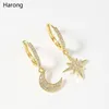 Trendy Zirkonia Kristall Gold Star Mond Hoop Ohrringe Set Neue Design Mond Koreanische Hochzeit Schmuck Für Frau Jewelry7722986