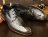 Men's Crocodile Dress Leather Shoes Lace-Up Wedding Party Shoes Mens Business Office Oxfords Flats Size 38-44 Men Shoe