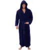 Plus -Größe Herren Bademantel Winter verlängert Plüschschalkleidung Männliche männliche Farbe langärmeliger Robe mit Kapuze für Homewear