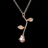 Collier fait à la main en or 14 carats pour femmes, pendentif Rose vif 3D, chaîne exquise, bijoux trois couleurs, emballage en boîte cadeau