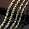 Bling Single Row Naszyjnik Łańcuch Tenis Mężczyźni Iced Out Silver / Black Rhinestone Choker Mężczyźni 4mm / 5mm / 6mm Szerokość Biżuteria Hip Hop