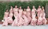 Hi Lo Blush Pink African Druhna Suknie Mermaid Off Ramię Cascading Ruffles Plus Size Party Wedding Guest Dress Maid of Honor Suknie