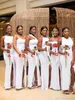 Nigeriano Africano Sereia Dama de honra Vestidos Long Halter Neck Ruched Lateral Split Wedding Convidado Vestido de Honra Vestidos Robes de Demoiselle